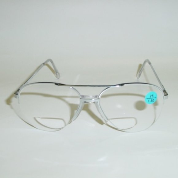 (NWT) Vintage 90's Aviator Metal Bi-Focal Reading Glasses (S. Silver/Clear) - Picture 1 of 4